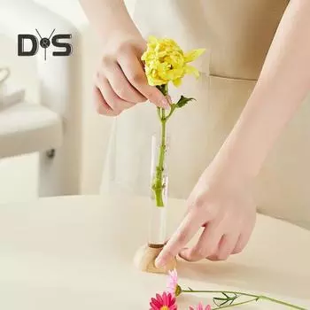 Ваза для пробирок с гидропонными растениями, прозрачная ваза для цветов с деревянной подставкой, центральный элемент стола, ваза для размножения растений, украшение для домашнего офиса, рабочего стола прозрачный