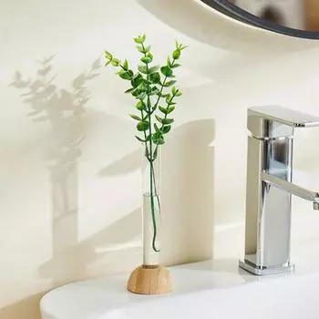 Ваза для пробирок с гидропонными растениями, прозрачная ваза для цветов с деревянной подставкой, центральный элемент стола, ваза для размножения растений, украшение для домашнего офиса, рабочего стола прозрачный