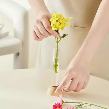 Ваза для пробирок с гидропонными растениями, прозрачная ваза для цветов с деревянной подставкой, центральный элемент стола, ваза для размножения растений, украшение для домашнего офиса, рабочего стола