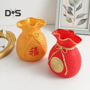 Ваза для счастливого мешка, ваза для цветов, центральный элемент стола, статуэтка для спальни, офиса, китайский Новый год, декор золотистый