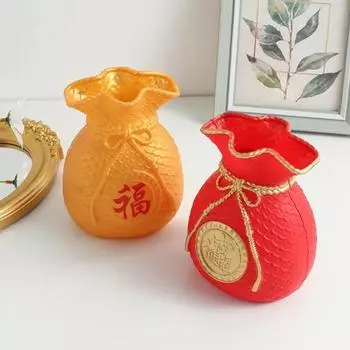 Ваза для счастливого мешка, ваза для цветов, центральный элемент стола, статуэтка для спальни, офиса, китайский Новый год, декор золотистый