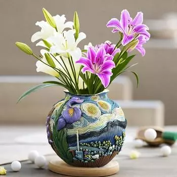 Ваза для суккулентов Starry Night, художественная ваза из смолы с дренажным отверстием, разноцветный узор чёрный