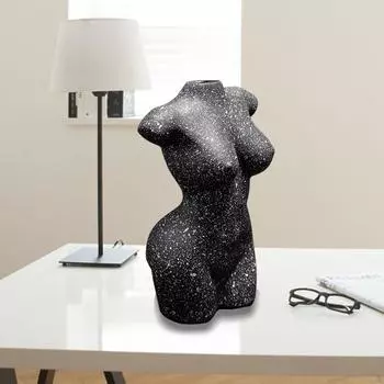 Ваза для тела Женская ваза, фигурная скульптура, смола в стиле бохо, комнатный горшок, гостиная, спальня Black 19x15x30.5cm