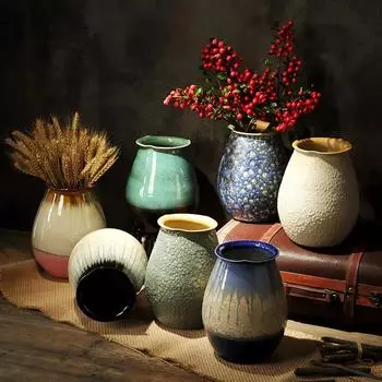 Ваза грубая керамическая банка с сухоцветами ретро постепенное изменение цвета подходит для домашнего гидропонного цветочного горшка украшение обеденного стола