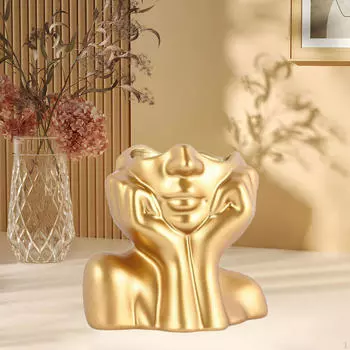 Ваза из смоляного золота, современная скульптура, милый домашний декор, комнатный цветочный горшок для лица для жизни