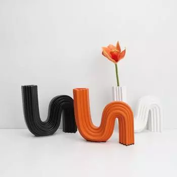 Ваза из смолы, геометрически полосатая труба, аксессуары для цветочных композиций, U-образный цветочный горшок, украшение для дома из смолы ручной работы