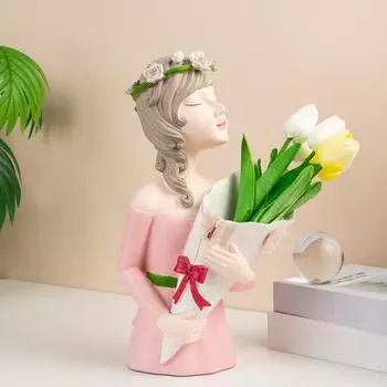Ваза из смолы Yousheng, фигурка девушки, держатель для цветов, настольный горшок, современная шикарная декоративная статуэтка, украшения для стола для домашнего офиса розовый
