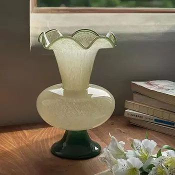 Ваза из зеленого стекла Фентон, средневековое французское кружево, литературная и художественная цветочная композиция в стиле ретро, украшение для гостиной, орнамент