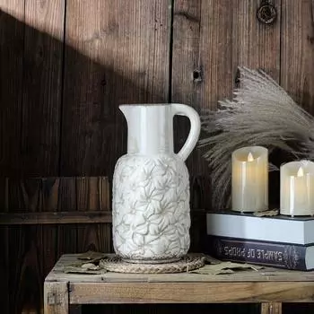 Ваза керамическая с ручкой, ретро-рельеф, ручная резьба, украшение для домашнего стола, гостиная, цветочная композиция, креативное искусство, высококачественный