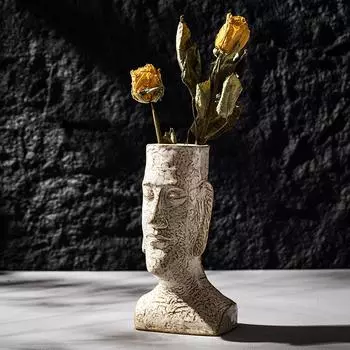 Ваза Моаи Керамические фигурки для сухоцветов Пампасная трава Ретро Скандинавские украшения Аксессуары Домашний предмет Книжная полка Комната белый