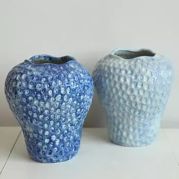 Ваза на столешницу, грубая керамическая банка, ручная работа, ретро, сине-белая бутылка для клубники, цветок, гидропонное двойное керамическое украшение