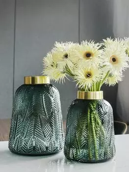 Ваза Прозрачный Рельефный Стеклянный Материал Скандинавский Стиль Высококачественный Лист Ретро Украшение Обеденного Стола Цветочная Композиция Для Гостиной
