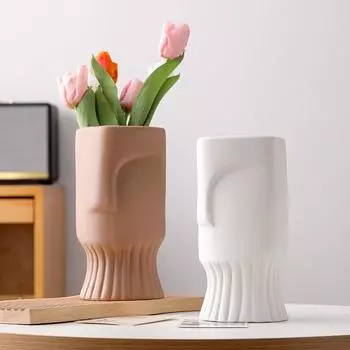 Ваза с абстрактным лицом, керамическая гидропонная ваза, цветочная композиция, домашний декор, настольные художественные украшения, украшение для сада No.1