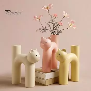 Ваза с буквами «кошка», смоляная ваза для цветов «котенок», домашний декор для стола, держатель для цветов «кошка» для гостиной, обеденного стола, цветочная композиция A