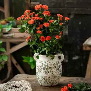 Ваза с двумя ушками большого диаметра, ретро, керамическая, для домашнего декора, для стола, для гостиной, цветочная композиция, новая китайская, высокого качества, 1 шт.