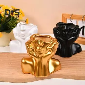 Ваза с изображением лица из смолы, цветочный горшок, ваза с абстрактным изображением, женская форма, современное человеческое лицо, декоративная ваза для фермерского дома золотистый