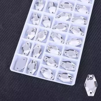 Ваза с плоским дном, стеклянная, сшитая вручную, цветная, с двойным отверстием, цветная, с кристальной плоской пряжкой, стеклянные стразы, материал для самостоятельного изготовления 11 * 18mm 28pcs/bag белый