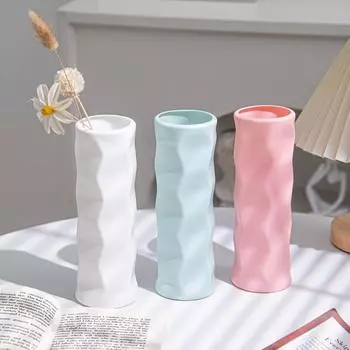 Ваза в скандинавском минималистском стиле с геометрией, белая, розовая, синяя, пластиковая ваза, имитация керамического цветочного горшка, украшение для свежей цветочной композиции