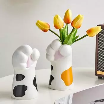 Ваза в виде кошачьей лапки, смоляное настольное украшение, цветочный горшок в виде кошачьей лапки, держатель для ручек, держатель для цветов оранжевый/чёрный