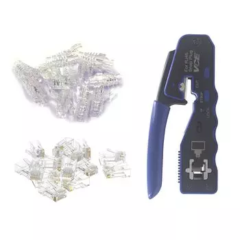 VCE GJ670BL RJ45 обжимной инструмент проникающего типа RJ45 разъем защитный чехол для CAT5 LAN легкая резка во время предотвращения гвоздя набор из 25 + +