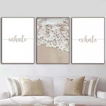 Вдох-Выдох Йога Цитата Wall Art Print Подарки Пляжные волны Плакат Холст Картина Картины для Спальня Гостиная Домашний декор (с рамкой) 15*20cm(with frame)