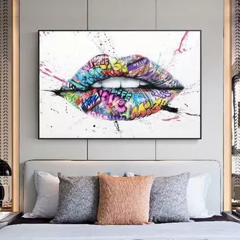 Вдохновение, губы, граффити, художественные холсты, постеры и принты, уличный поцелуй, художественные картины на холсте, настенные художественные картинки для стены гостиной 20x30cm