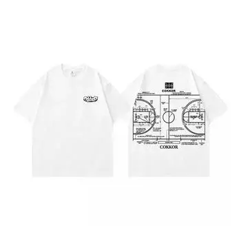 Вдохновленная дизайном футболка с круглым вырезом и принтом для баскетбольной площадки для мужчин и женщин из чистого хлопка, летняя модная тенденция, повседневный удобный топ с короткими рукавами S белый