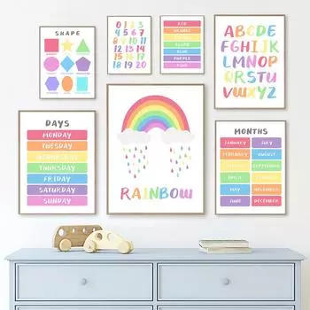 Вдохновляющая радужная наклейка, художественная печать, цветной алфавит, цифровая форма, детское украшение 21cm30cm NoFrame