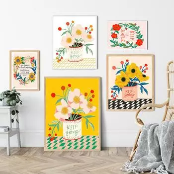 Вдохновляющее искусство Позитивная цитата Цветочное настенное искусство Плакат Растения Печать Современная картина на холсте ко Дню святого Валентина Декор для гостиной и дома 21x30cm No Framed