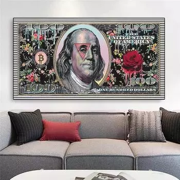 Вдохновляющие 100 долларов, биткойн, холст, картина, деньги, постеры, принты, настенные художественные картинки для гостиной, украшения стен, Cuadros 20X40cm Unframed