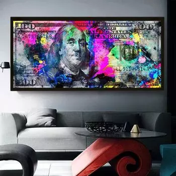 Вдохновляющие красочные 100 долларов плакат с принтом граффити наличные деньги холст картины спальня офис декор настенная картина 20*40cm