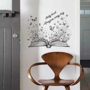 Вдохновляющий английский слоган наклейка книга бабочка гостиная кабинет фон ландшафтный дизайн настенная наклейка 39*45cm/fun-a006