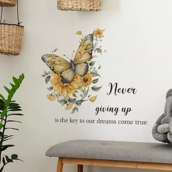 Вдохновляющий английский слоган Подсолнух Бабочка Спальня Гостиная Кабинет Стена Украшения Наклейка на стену 40*60CM/fun-e18