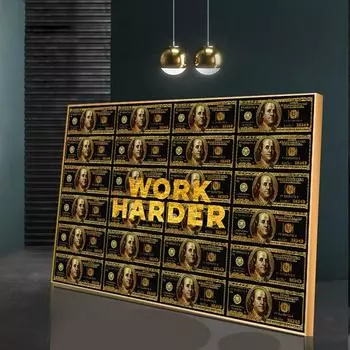 Вдохновляющий текст, искусство, живопись на холсте, эстамп, плакаты, деньги, работай усерднее, доллар, скандинавские цифры 21cm30cm NoFrame