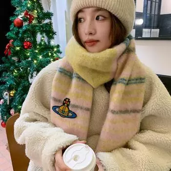 Вдовствующая императрица Си Саме Сатурн Шерстяной шарф Майяра Коричневый полосатый теплый шарф Студенческая пара Шаль с бахромой