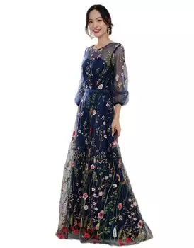 Вечеринка Пиано Длинное Вечернее Длинное Цветочное Формальное Макси Длина [Платье EightSTAR] Платье, Концерт, Взрослые, Платье After-Party, Невеста, Предварительная фотосессия, Платье, тёмно-синий