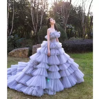 Вечернее платье 2025 новое цветное платье свадебное платье место шлейф юбка-торт Мори дорожное платье S