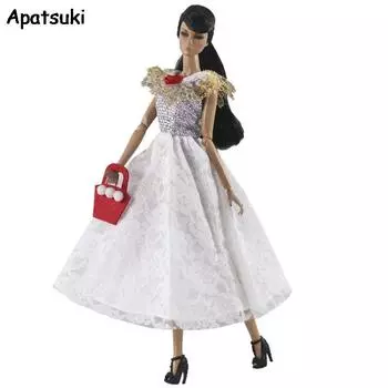 Вечернее платье белого золота для куклы Барби, одежда и кошелек, платье принцессы для кукольного домика Барби, детские игрушки 1:6, аксессуары для кукол белый