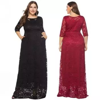 Вечернее платье больших размеров с кружевными карманами, платье подружки невесты, классический стиль, кружевной пошив, великолепное и элегантное, станьте центром внимания. XL темно-синий