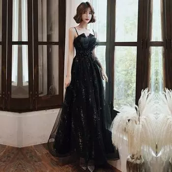 Вечернее платье черное, длинное платье-комбинация с открытой спиной, юбка, сарафан хоста