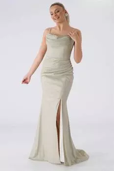 Вечернее платье Degajee с воротником на тонких бретелях Gold JADE