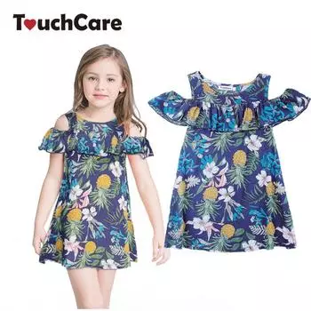 Вечернее платье для девочек с принтом ананаса, летнее платье принцессы с оборками и подсолнухом, повседневная одежда принцессы 3t