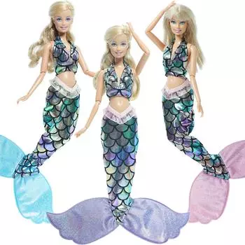 Вечернее платье для кукол ручной работы, классические наряды русалки, купальник с лямкой на шее, одежда для куклы Барби, аксессуары для кукольного домика, игрушки розовый