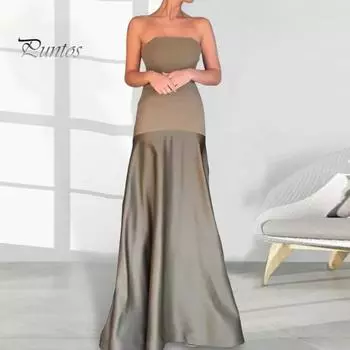 Вечернее платье для выпускного вечера бандо с открытыми плечами без рукавов и открытой спиной в тон в стиле пэчворк трапециевидной формы длиной до пола, бальное платье, женское коктейльное вечернее платье макси XL армия зеленый