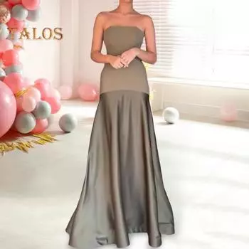 Вечернее платье для выпускного вечера бандо с открытыми плечами без рукавов и открытой спиной в тон в стиле пэчворк трапециевидной формы длиной до пола, бальное платье, женское коктейльное вечернее платье макси XL армия зеленый