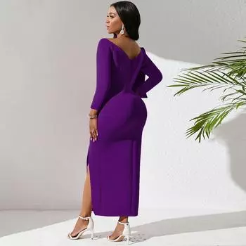 Вечернее платье-футляр, большое женское платье с глубоким V-образным вырезом и бантом, высокая талия S розы красного