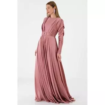 Вечернее платье исламской одежды с длинным рукавом драпировано сушеной розой