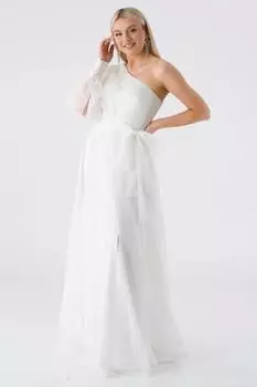 Вечернее платье из шифона на одно плечо Экрю DAISY