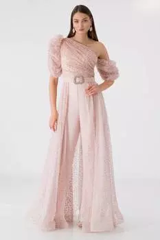 Вечернее платье-комбинезон с пышными рукавами и пудрой BULE