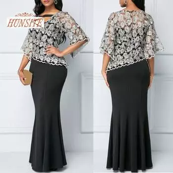 Вечернее платье, кружевное лоскутное женское платье с оборками, платье для вечерней вечеринки L чёрный